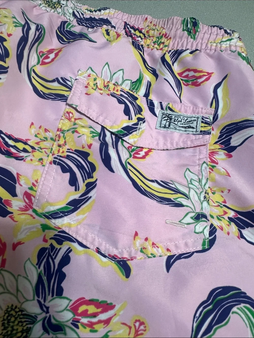 Ralph Lauren Pink Floral Swim Shorts with Navy Accents